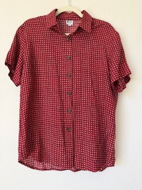 Vintage Red Floral Rayon Shirt Made USA 90s Grunge Cottagecore Medium